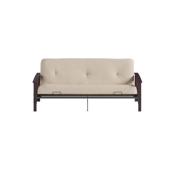 Dorel Home Darrien Full Wood Arm Futon Frame with 6\" Thermo-bonded High-Density Polyester Fill Mattress - Beige