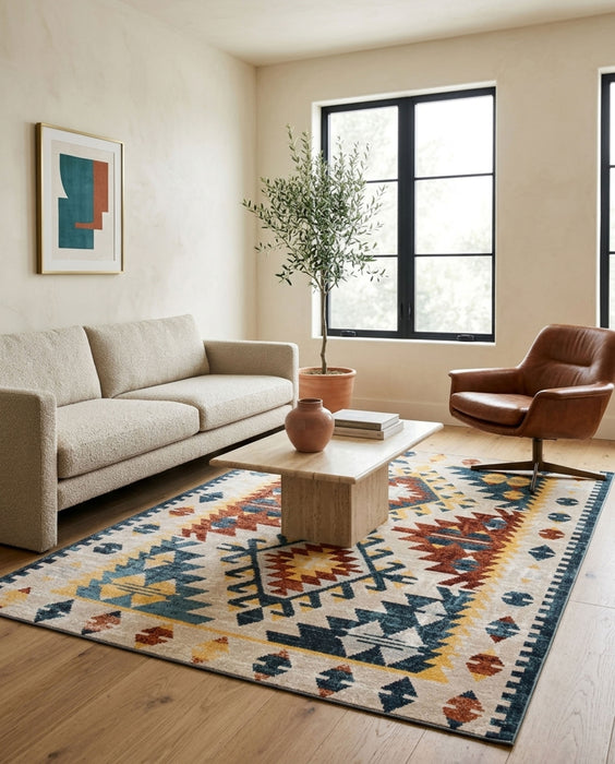 Mosaic Taupe/Copper Machine Washable Area Rug - 5'0\" x 7'0\"