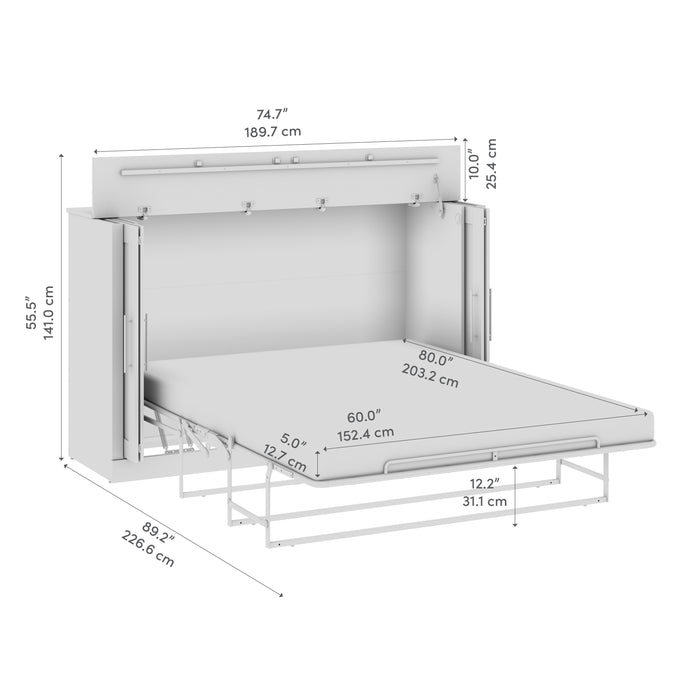 Bestar Pur 75 W Queen Cabinet Bed with Mattress - Bark Grey