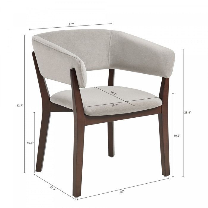 Blake Modern Faux Mohair Wood Armchair in Greige - Set of 2 Dining Chair