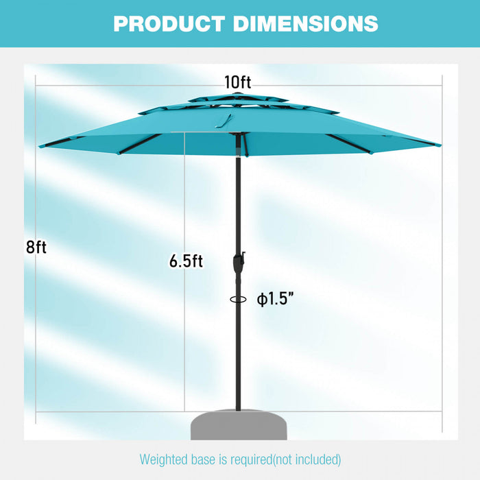 Costway 10 ft 3-tier Vented Patio Umbrella Large Market Table Umbrella Outdoor Sun Shade Turquoise