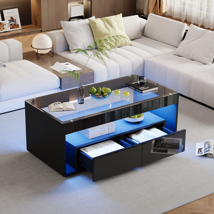 Emily Coffee Table with LED Lights and Open Storage,Black