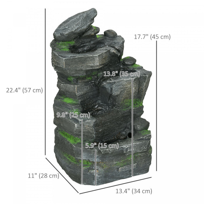 Outsunny Garden Fountain, Outdoor Water Feature With Led Light, Dark Grey