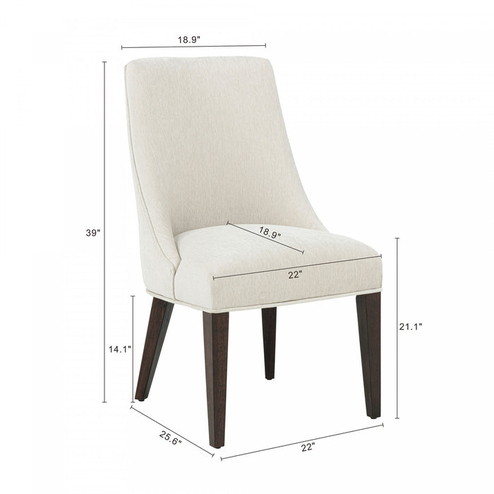 Beever Modern Wood Chenille Dining Chair in Cream - Set of 2