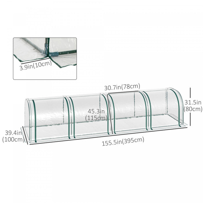 Outsunny 13' X 3' X 2.5' Portable Mini Tunnel Greenhouse With 4 Zipped Doors, Portable Small Green House, Easy Assembly, Clear
