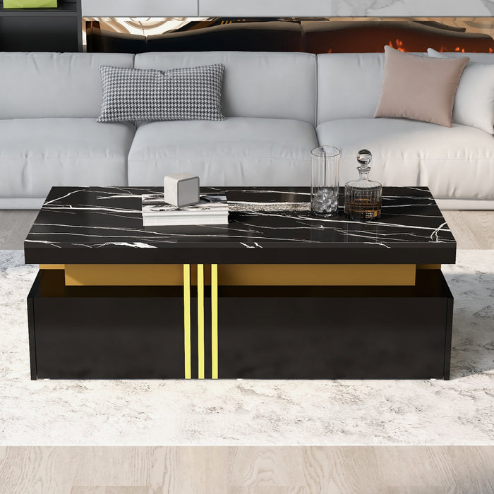Noah Modern Coffee Table with Marble Pattern Top and Storage Drawers,Black