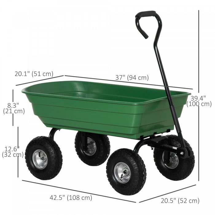 Outsunny Steel Garden Cart with Handle and 10\" Pneumatic Tires, Utility Wagon Cart for Garden, Patio, Lawn, 551 lbs Capacity, Green