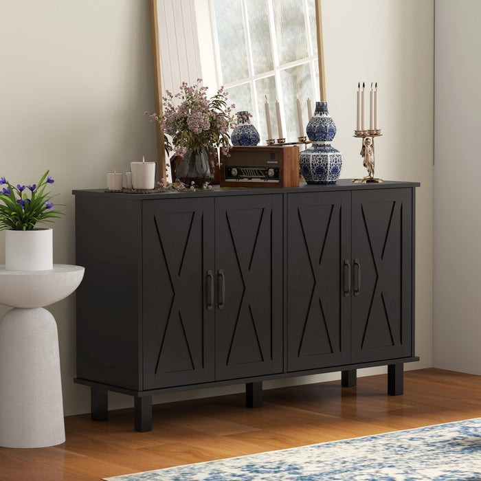 HOMCOM Coffee Bar Cabinet, Buffet Sideboard w/ Barn Doors, Adjustable Shelf