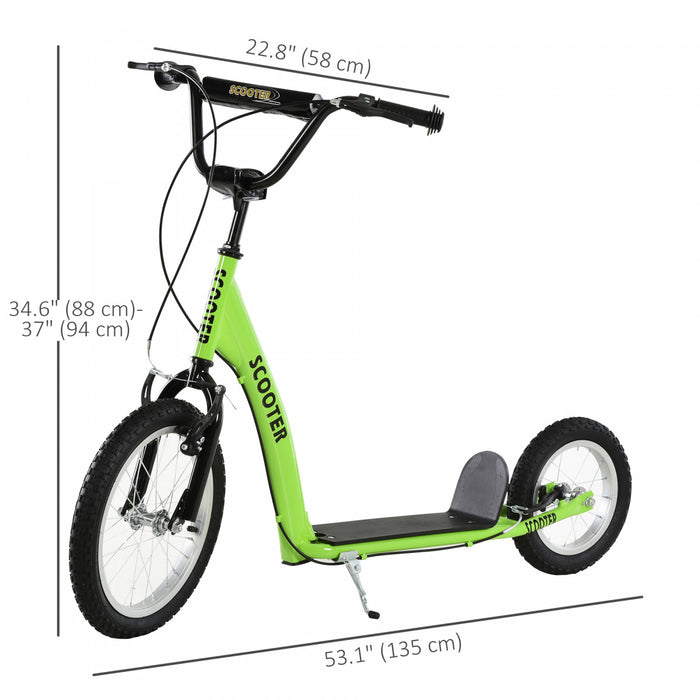 Aosom Kids Scooter For Age 5+, Youth Kick Scooter With Adjustable Handlebar, Front And Rear Dual Brakes, Inflatable Wheels, Green