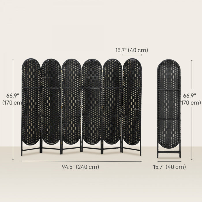 HOMCOM 6 Panel Room Divider, Bohemian Folding Privacy Screen, Black