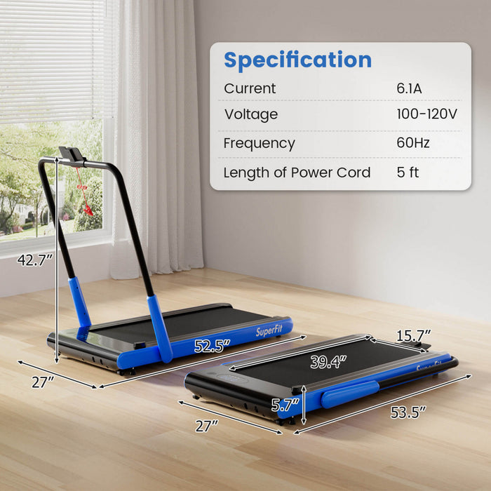 Superfit 3-in-1 Folding Treadmill With Smart Apps Remote Control Led Display And Speakers Blue