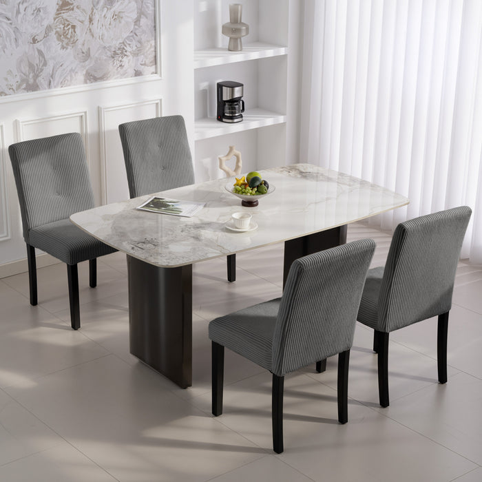 HOMCOM Corduroy Upholstered Dining Chairs Kitchen Chairs Set of 4 Dark Grey