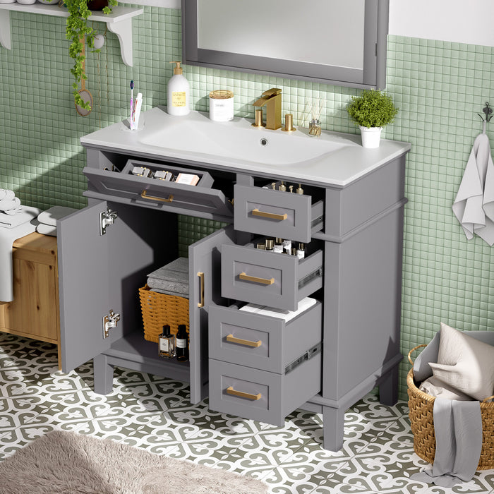 Ethan Solid Wood Bathroom Vanity with Ceramic Sink and Smart Storage, Grey