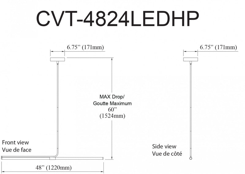 Dainolite Corvette Horizontal Pendant 24w Matte Black Finish White Acrylic Diffuser Lamp