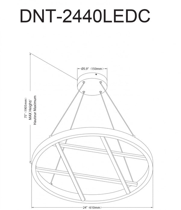 Dainolite Dante LED Chandelier 40w Polished Chrome White Silicone Diffuser Lamp