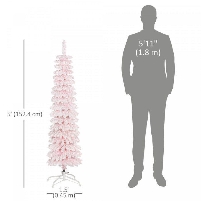 HOMCOM 5' Artificial Christmas Tree with Realistic Branches Pink