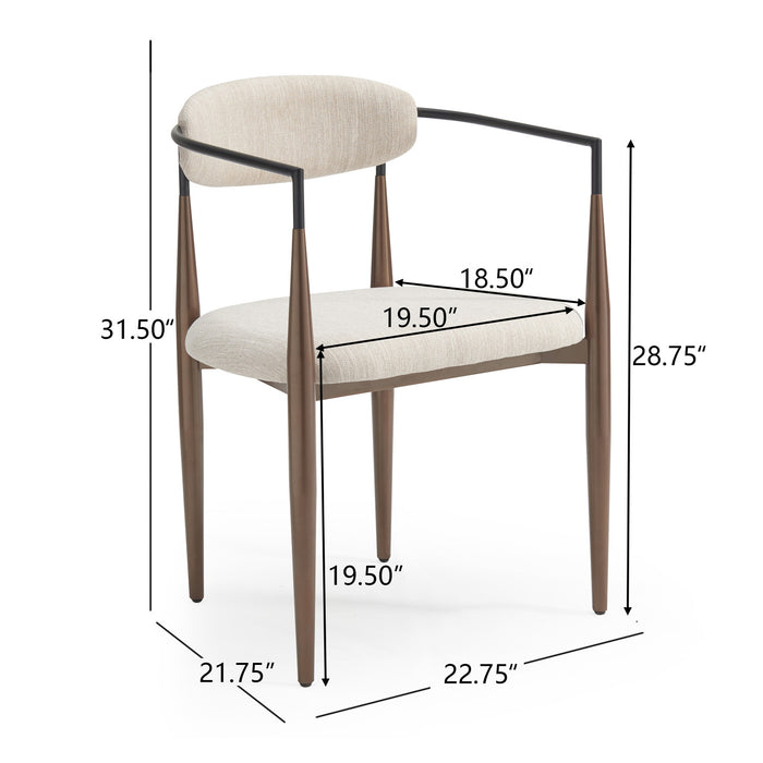 Mila Dining Chair Set Of 2 With Upholstered Fabric And Metal Frame - Beige and Walnut