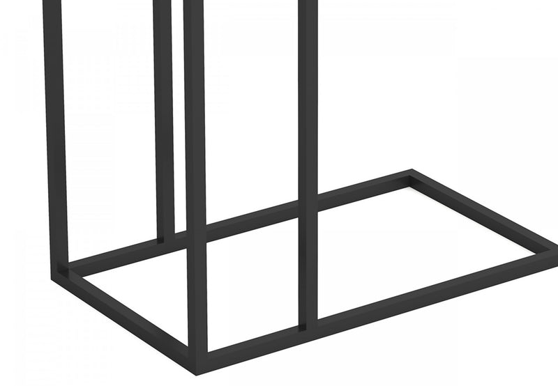 19” C-Shaped End Table With Metal Frame - Brown Reclaimed Wood