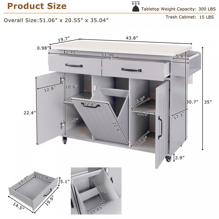 Nathan Kitchen Island With Tilt-out Trash Cabinet And Storage - Grey
