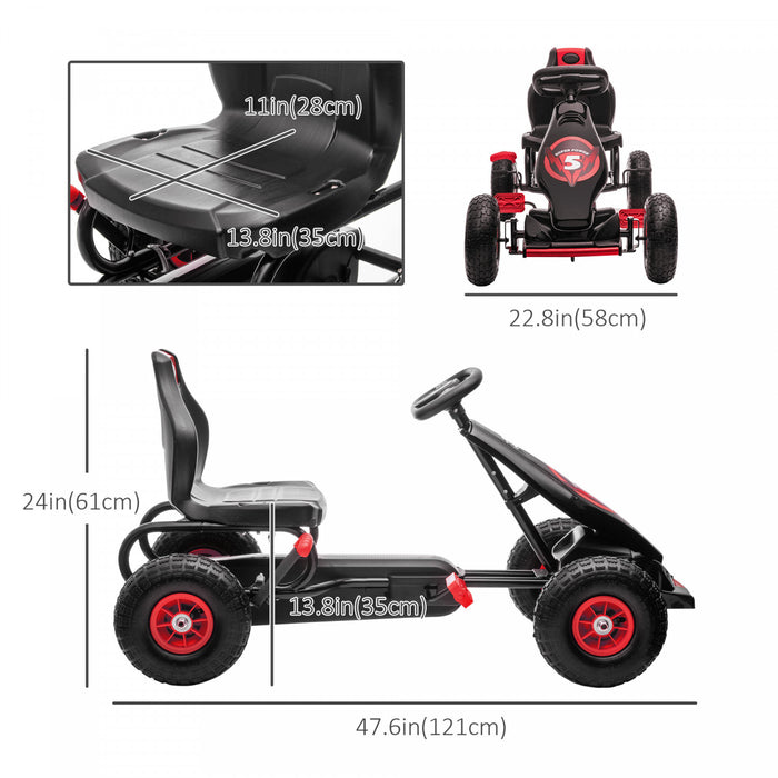 Aosom Kids Pedal Go Kart, Ride On Toys For Boys Girls With Ergonomic Adjustable Seat, Rubber Wheels Shock Absorb, Safety Hand Brake, Ages 5-12 Years Old, Red