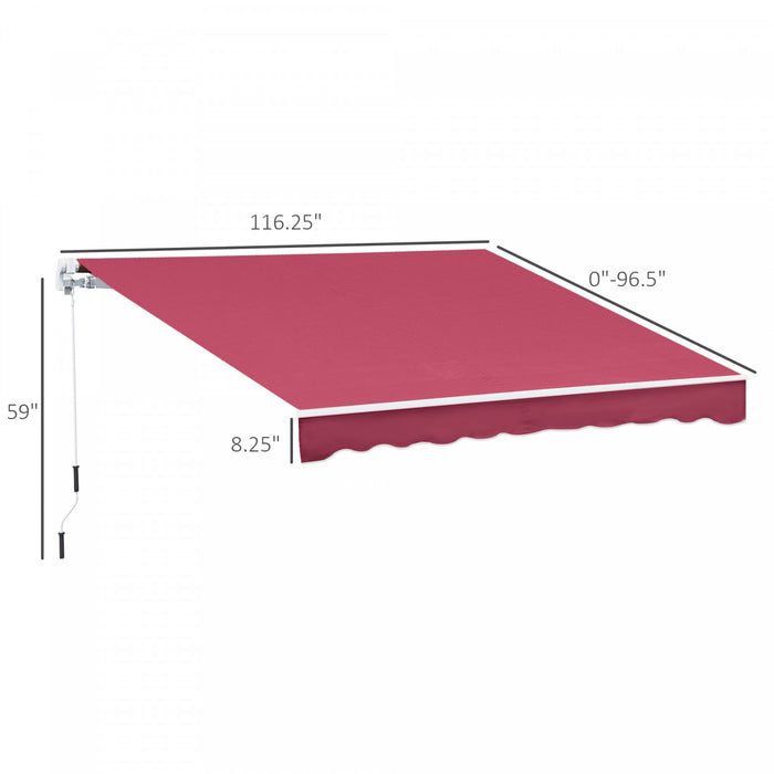 Outsunny 10' X 8' Manual Retractable Awning Shelter W/ Crank, Wine Red
