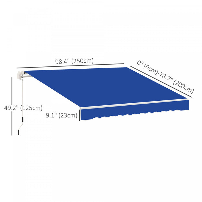 8'x7' Manual Retractable Sun Shade Patio Awning Canopy Shelter, Blue