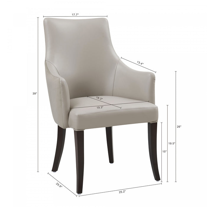 Connie Modern Wood Vegan Leather and Velvet Armchair in Light Gray