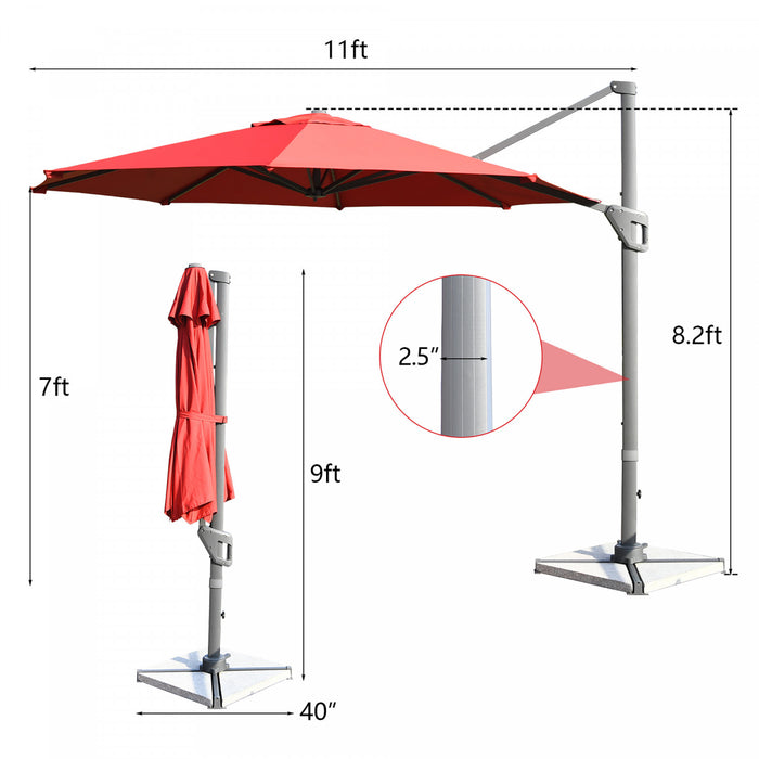 Costway 11ft Patio Offset Umbrella Cantilever Rotation Aluminum Tilt Cross Base Wine
