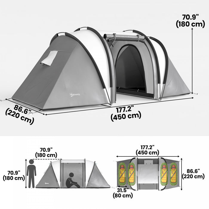 Outsunny Camping Tent with 2 Bedrooms and Living Area, 3000mm Waterproof