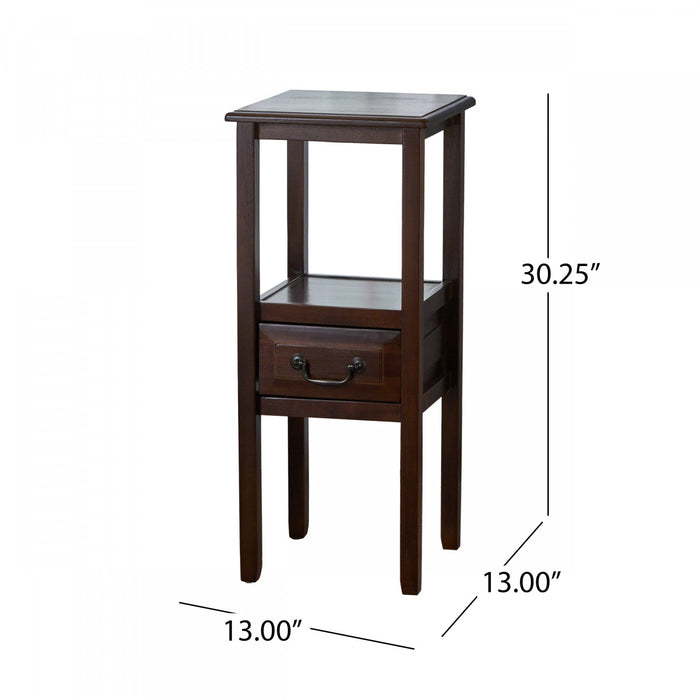 Veromca Chairside Wood Table With Storage And Shelf - Walnut Brown