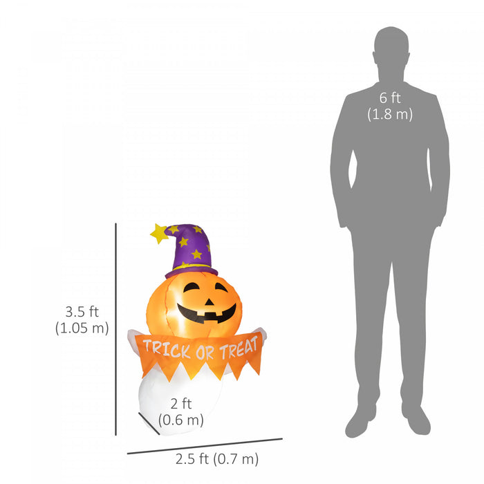 Outsunny 3.4ft Inflatable Halloween Window Sticker Ghost With Orange Face