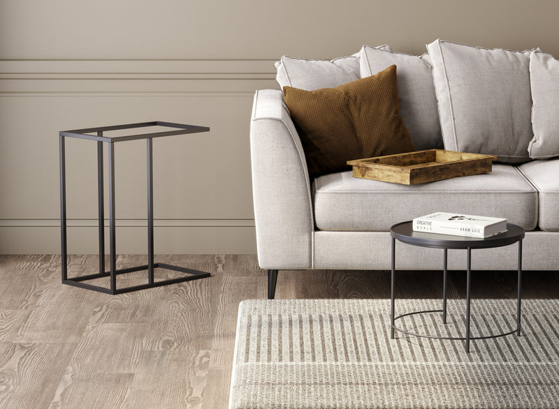 C-Shaped End Table With Sunkey Tray - Brown Reclaimed Wood With Black Metal