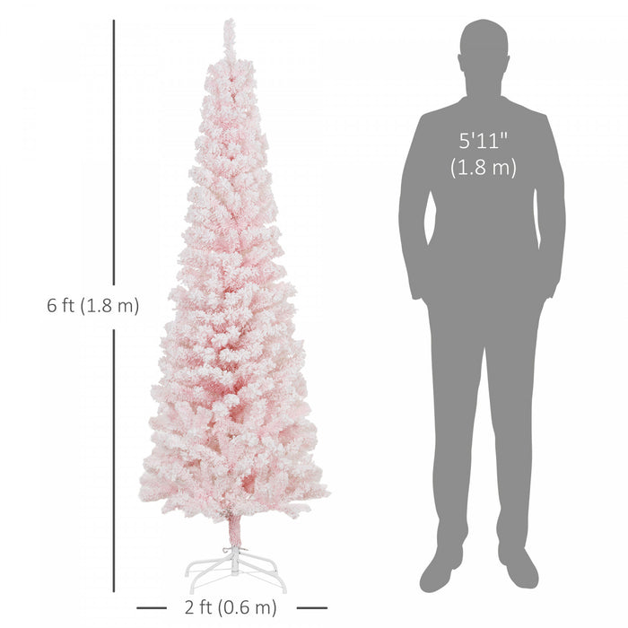 Homcom Snow Flocked Pencil Christmas Tree Slim Artificial Christmas Tree