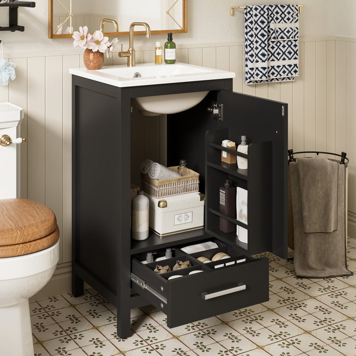 Wayne 18 Inch Compact Modern Bathroom Vanity with Ceramic Sink, Black