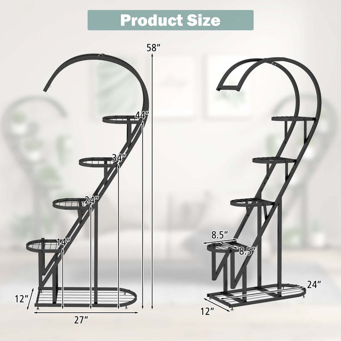 Costway 5 Tier Metal Plant Stand Heart-shaped Shelf With Hanging Hook For Multiple Plants Black