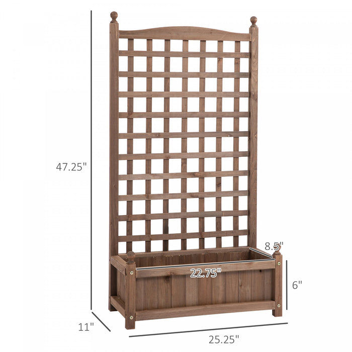 Outsunny Raised Garden Bed With Trellis For Climbing Vines, Wood Garden Planter Box, Free Standing Flower Pot, Indoor & Outdoor Display Rack, Brown