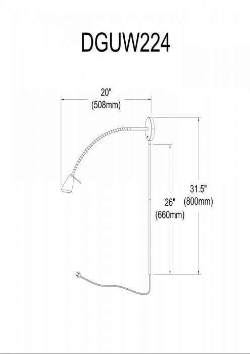Dainolite Winford Wall Mounted Reading Lamp Satin Chrome
