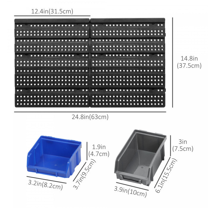 Durhand Wall Mounted Storage Bin Rack Tool Organizer With 30 Bins