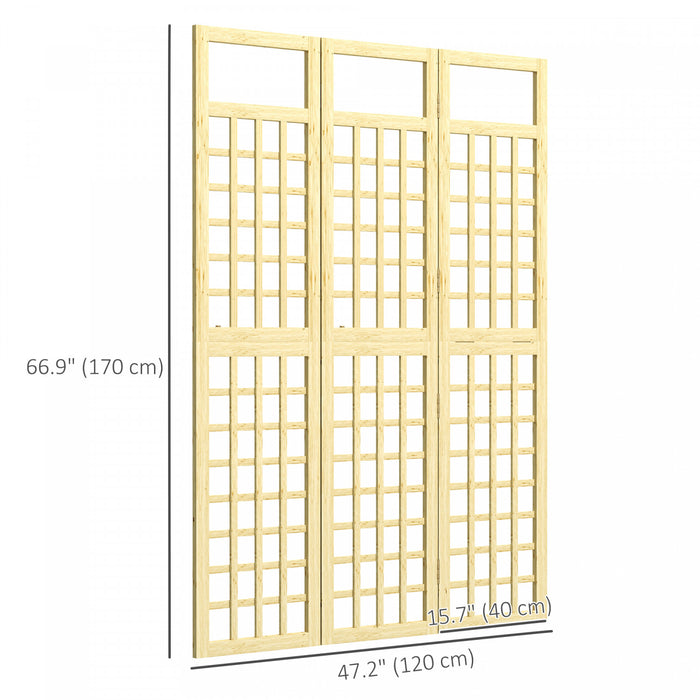 Outsunny 3 Panel Outdoor Wood Privacy Screen, Room Divider, Natural Wood