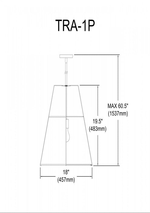 Dainolite Trapezoid 1 Light Pendant Black/White Shade White Fabric Diffuser Lamp