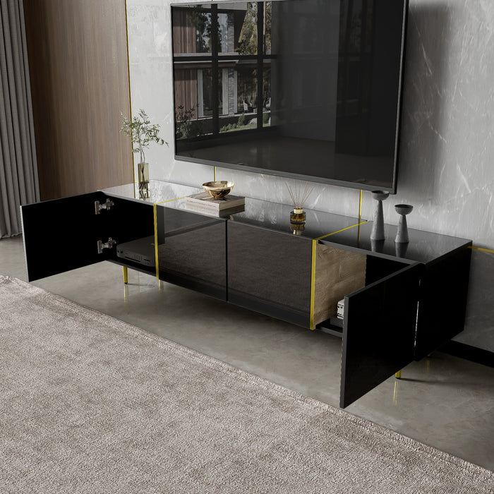Frances Modern Tv Stand With 4 Doors,high-gloss Black Tv Stand