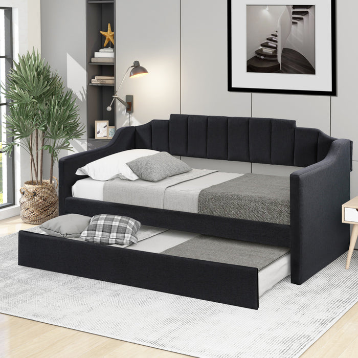 Phyllis Upholstered Daybed With Trundle, Twin Size, Black