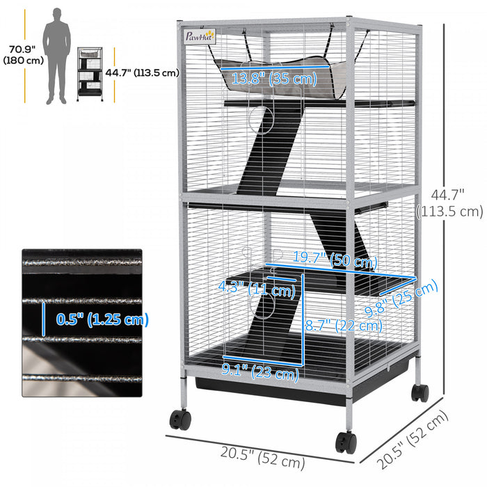 Pawhut 4-tier Rolling Small Animal Cage, Deluxe Guinea Pig Cage, Ferret Cage For Mink Chinchilla Kitten Rabbit, Small Pet Play House With Hammock Platform, Ramp, Removable Tray, Light Grey