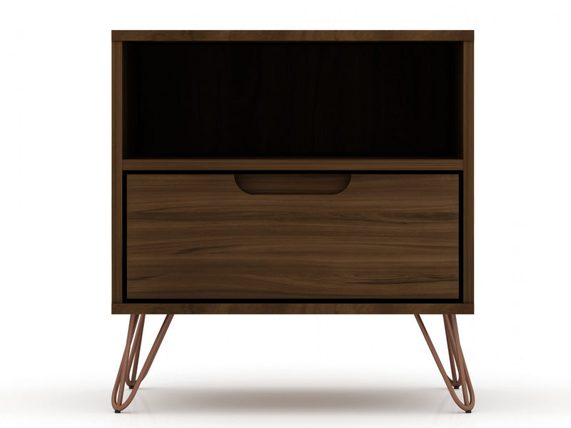 Rockefeller Mid-Century Modern 20\" Nightstand in Chestnut Brown (1-Drawer) - Set of 2