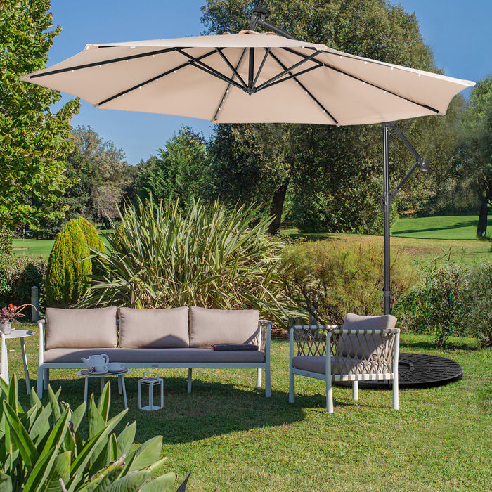 Costway 10FT Cantilever Solar Powered 32LED Lighted Patio Offset Umbrella Outdoor Beige