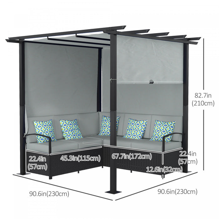 Outsunny Patio Furniture W/ Retractable Canopy Pergola Sofa Set, Grey