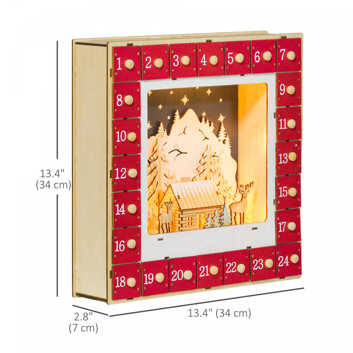 Homcom Christmas Advent Calendar With 24 Countdown Drawers And Led Lights