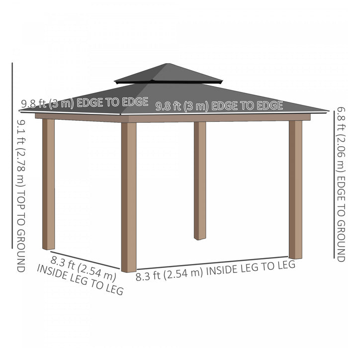 Outsunny 9' X 10' Double roof Hardtop Gazebo With Nettings curtains Khaki