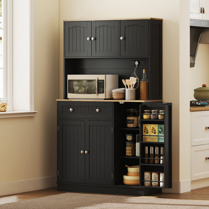 HOMCOM 68\" Pantry Cabinet, Kitchen Cupboard with Charging Station, Black