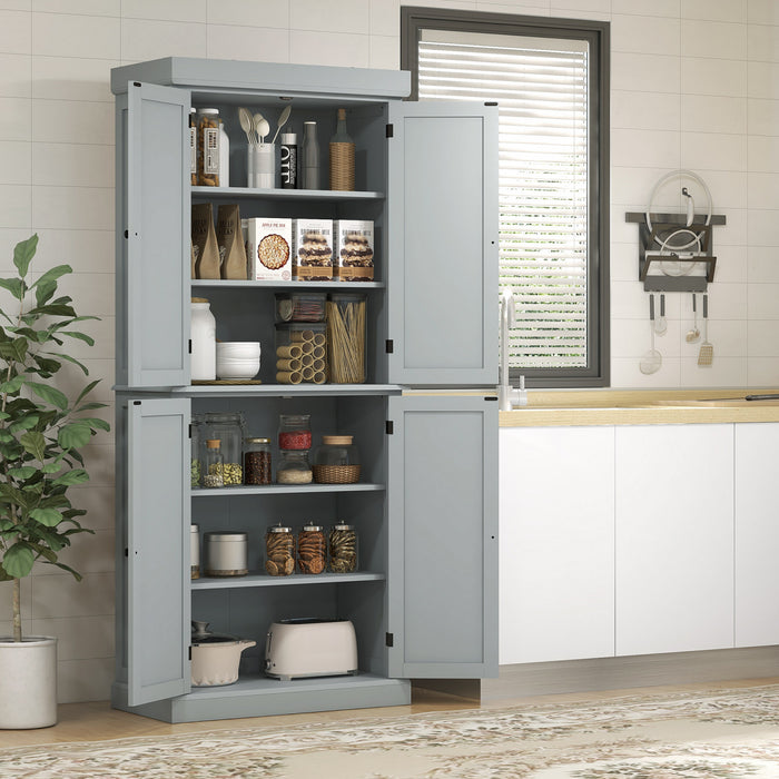 HOMCOM Freestanding 4 Door Kitchen Pantry Cabinet with Shelves Grey